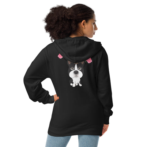 Boston Terrier Tulips (Design on Back Only) Unisex fleece zip up hoodie