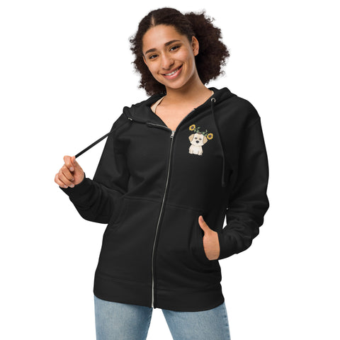 Golden Retriever Sunflowers (Design on Front Only) Unisex fleece zip up hoodie
