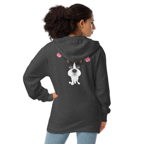 Boston Terrier Tulips (Design on Back Only) Unisex fleece zip up hoodie