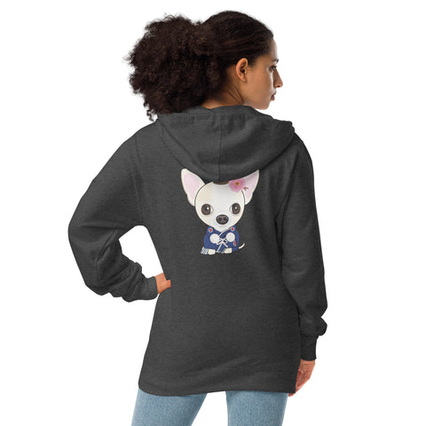 Chihuahua Plums (Design on Back Only) Unisex fleece zip up hoodie