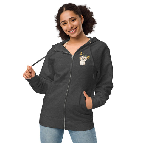 Golden Retriever Sunflowers (Design on Front Only) Unisex fleece zip up hoodie