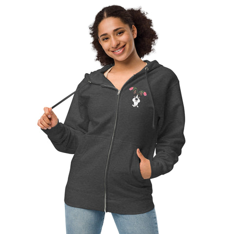 Boston Terrier Tulips (Design on Front Only) Unisex fleece zip up hoodie
