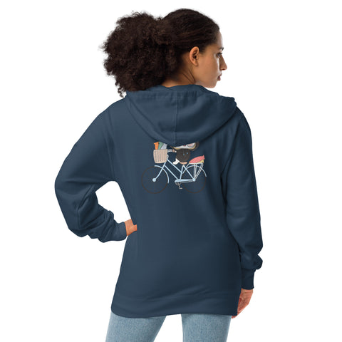 Ben-E Cat Bicycle (Design on Back Only) Unisex fleece zip up hoodie