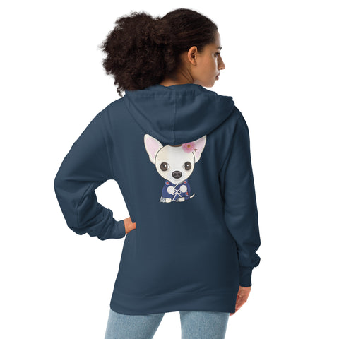 Chihuahua Plums (Design on Back Only) Unisex fleece zip up hoodie