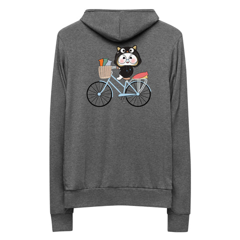 Ben-E Cat Bicycle (Design on Back Only) Unisex zip hoodie