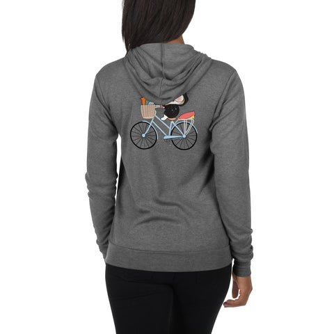 Ben-E Cat Bicycle (Design on Back Only) Unisex zip hoodie