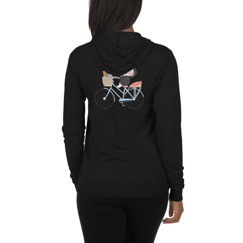 Ben-E Cat Bicycle (Design on Back Only) Unisex zip hoodie