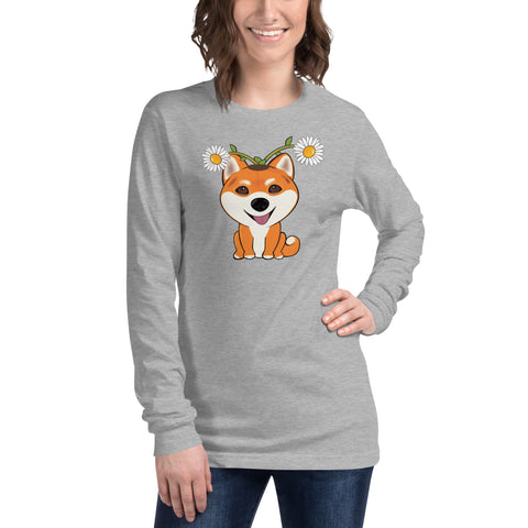Shiba Inu Daisies Unisex Long Sleeve Tee
