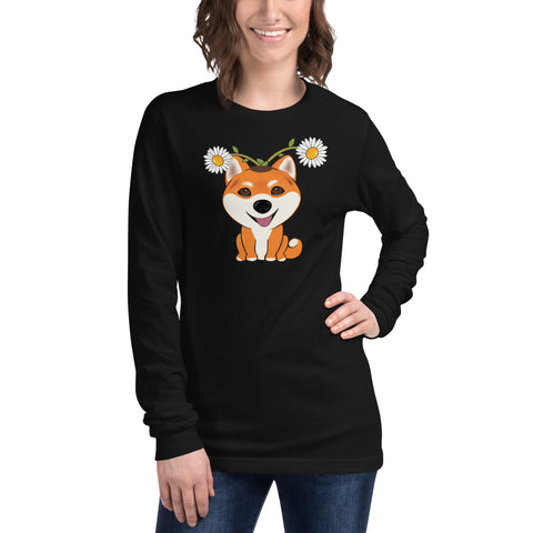 Shiba Inu Daisies Unisex Long Sleeve Tee