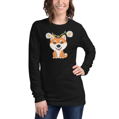 Shiba Inu Daisies Unisex Long Sleeve Tee