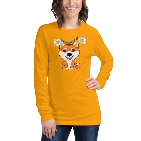 Shiba Inu Daisies Unisex Long Sleeve Tee