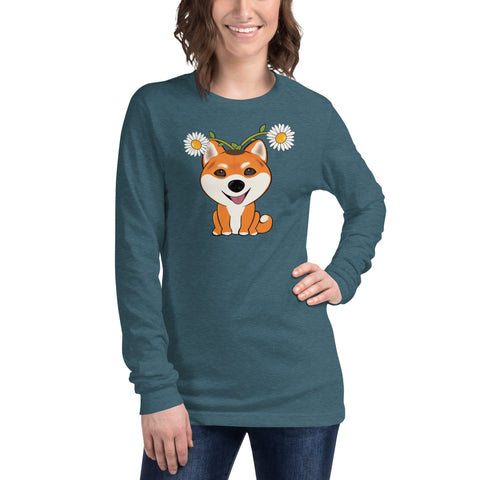 Shiba Inu Daisies Unisex Long Sleeve Tee