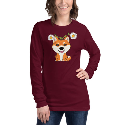 Shiba Inu Daisies Unisex Long Sleeve Tee
