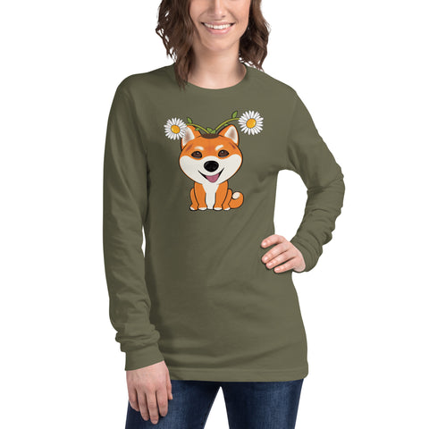 Shiba Inu Daisies Unisex Long Sleeve Tee