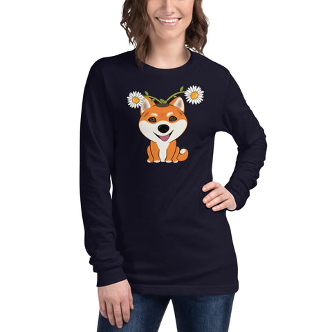Shiba Inu Daisies Unisex Long Sleeve Tee