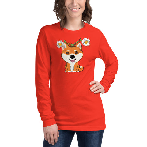 Shiba Inu Daisies Unisex Long Sleeve Tee