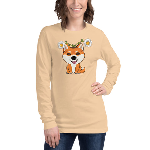 Shiba Inu Daisies Unisex Long Sleeve Tee
