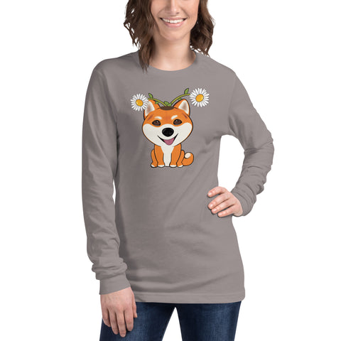 Shiba Inu Daisies Unisex Long Sleeve Tee