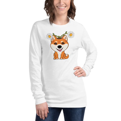 Shiba Inu Daisies Unisex Long Sleeve Tee