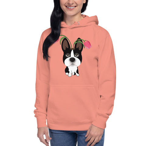 Boston Terrier Tulips Unisex Hoodie