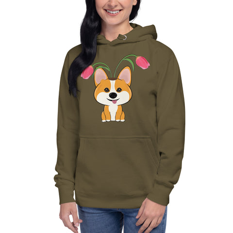 Corgi Tulips Unisex Hoodie