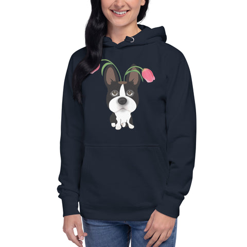 Boston Terrier Tulips Unisex Hoodie