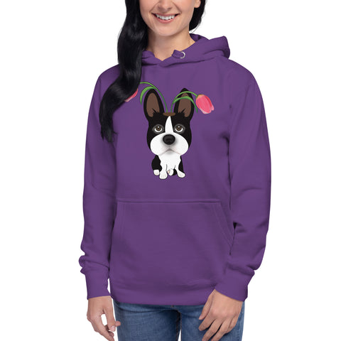 Boston Terrier Tulips Unisex Hoodie