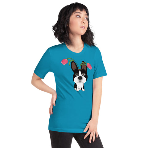Boston Bull Terrier Tulips Unisex t-shirt