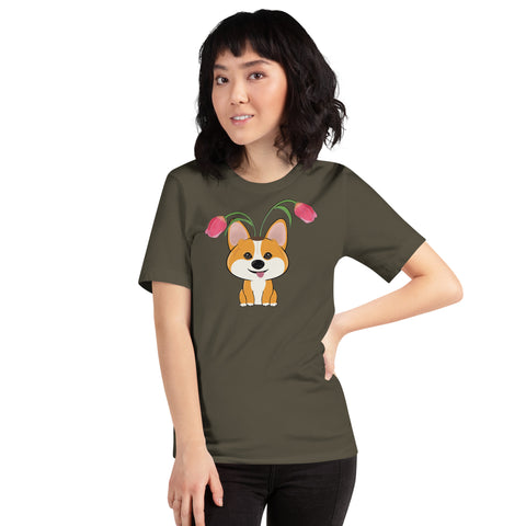 Corgi Tulips Unisex t-shirt