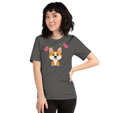 Corgi Tulips Unisex t-shirt
