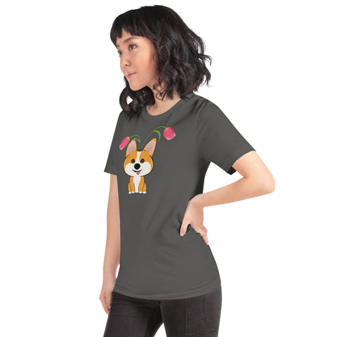 Corgi Tulips Unisex t-shirt