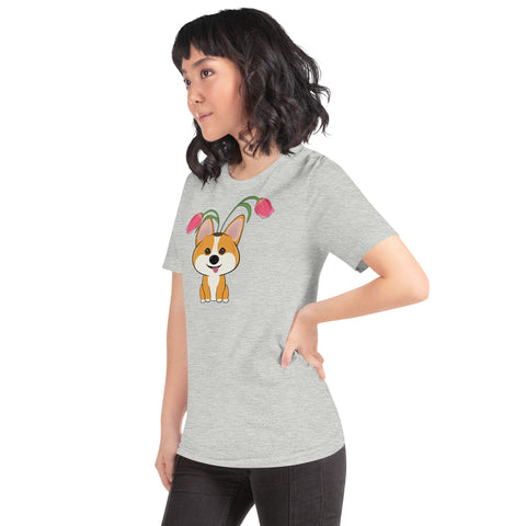 Corgi Tulips Unisex t-shirt