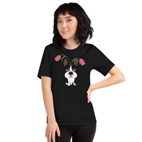Boston Bull Terrier Tulips Unisex t-shirt