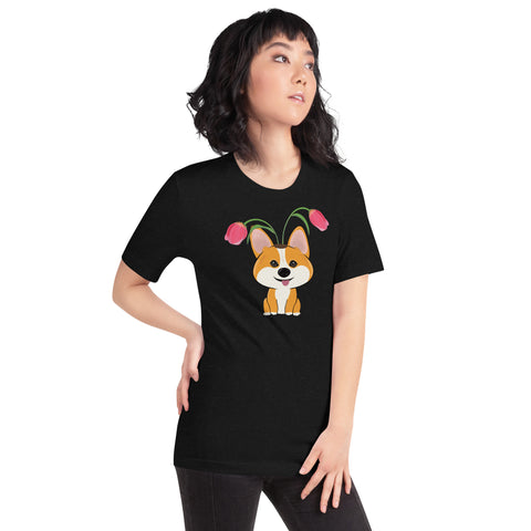 Corgi Tulips Unisex t-shirt