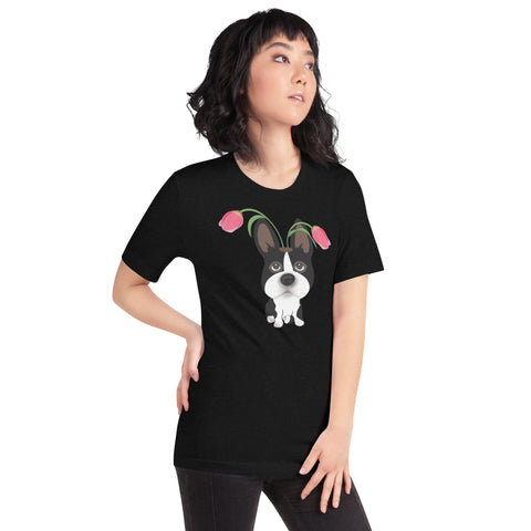Boston Bull Terrier Tulips Unisex t-shirt
