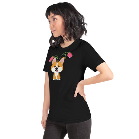 Corgi Tulips Unisex t-shirt