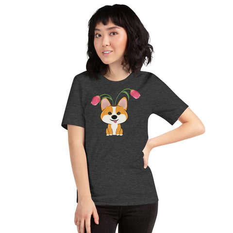 Corgi Tulips Unisex t-shirt
