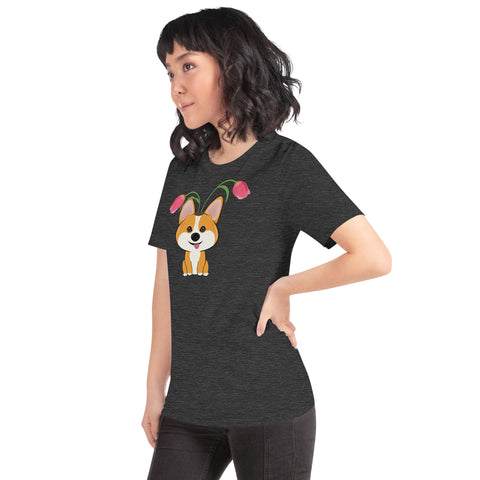 Corgi Tulips Unisex t-shirt