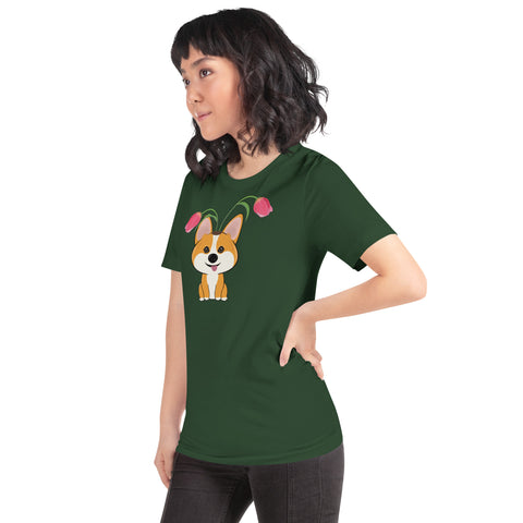 Corgi Tulips Unisex t-shirt