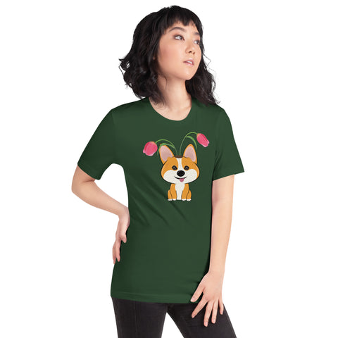 Corgi Tulips Unisex t-shirt