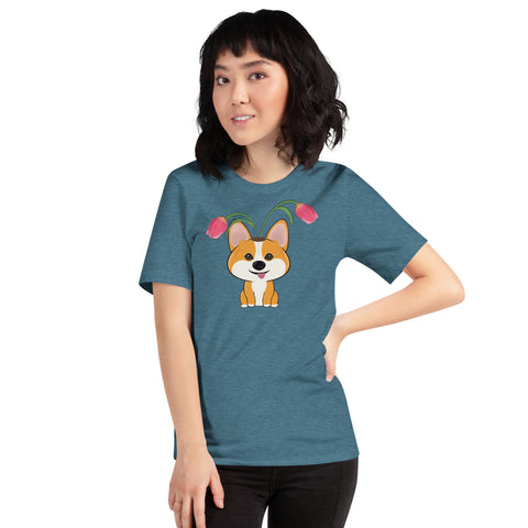 Corgi Tulips Unisex t-shirt
