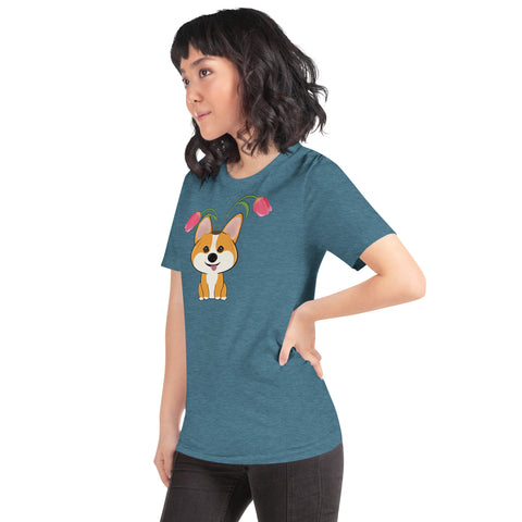 Corgi Tulips Unisex t-shirt