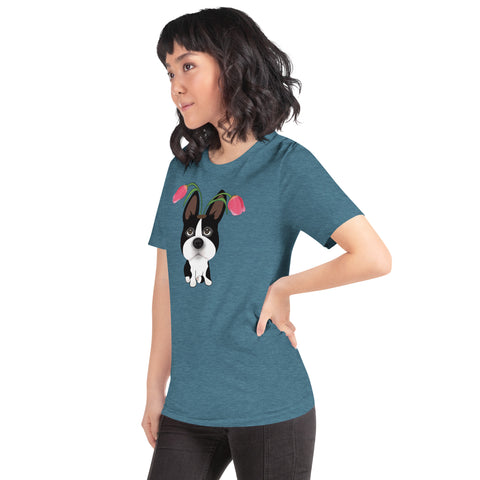 Boston Bull Terrier Tulips Unisex t-shirt