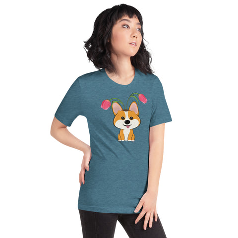 Corgi Tulips Unisex t-shirt