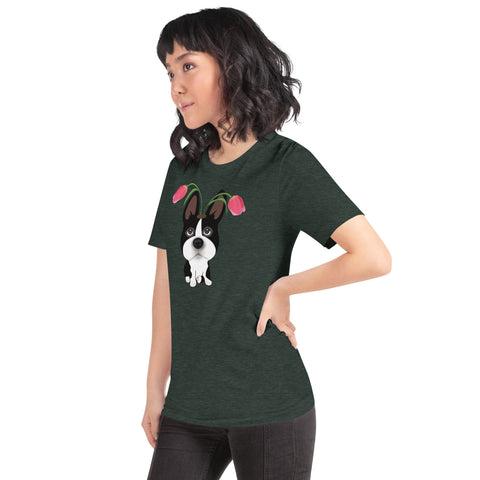 Boston Bull Terrier Tulips Unisex t-shirt