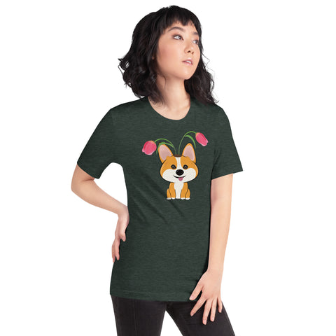 Corgi Tulips Unisex t-shirt