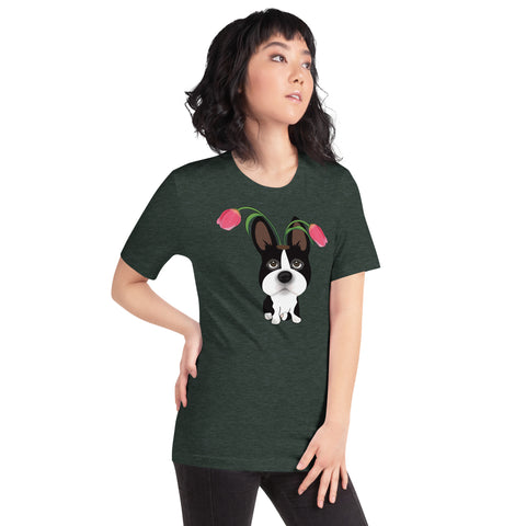 Boston Bull Terrier Tulips Unisex t-shirt