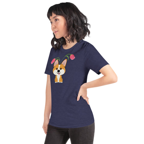Corgi Tulips Unisex t-shirt