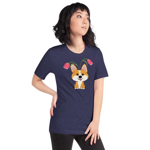 Corgi Tulips Unisex t-shirt