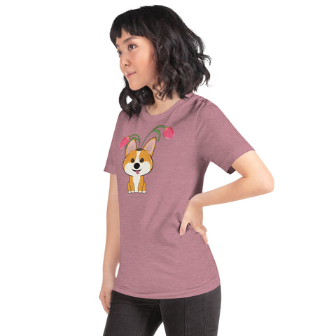 Corgi Tulips Unisex t-shirt